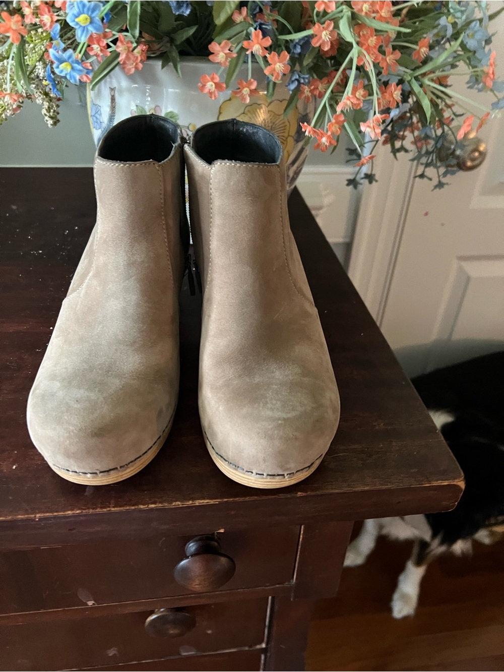 Dansko Taupe Suede Ankle Booties